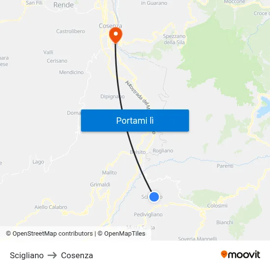 Scigliano to Cosenza map