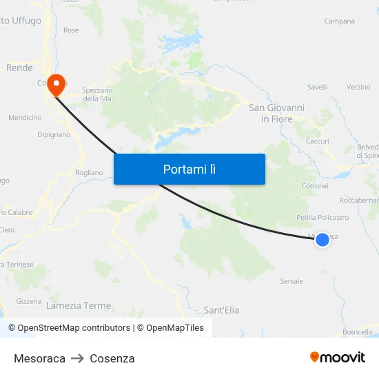 Mesoraca to Cosenza map