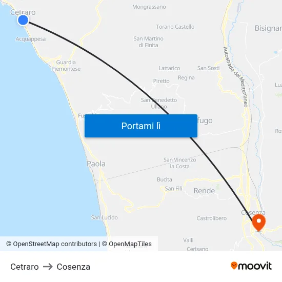 Cetraro to Cosenza map