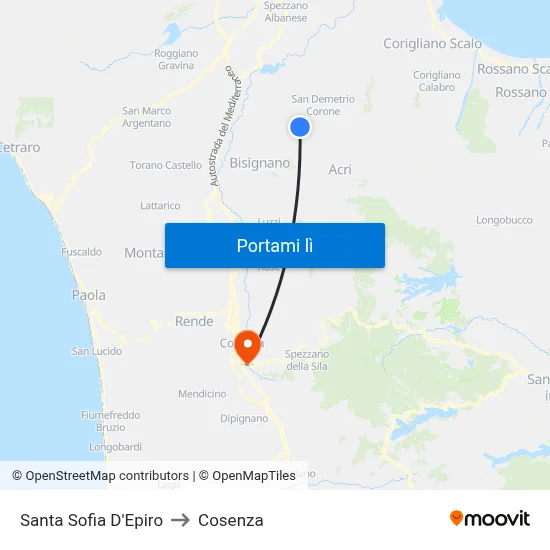 Santa Sofia D'Epiro to Cosenza map