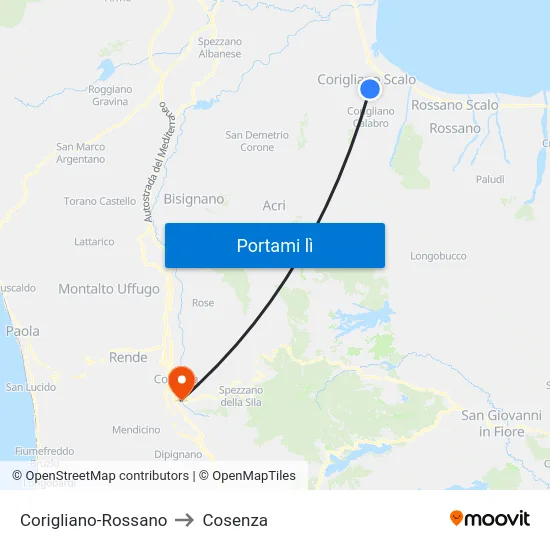 Corigliano-Rossano to Cosenza map