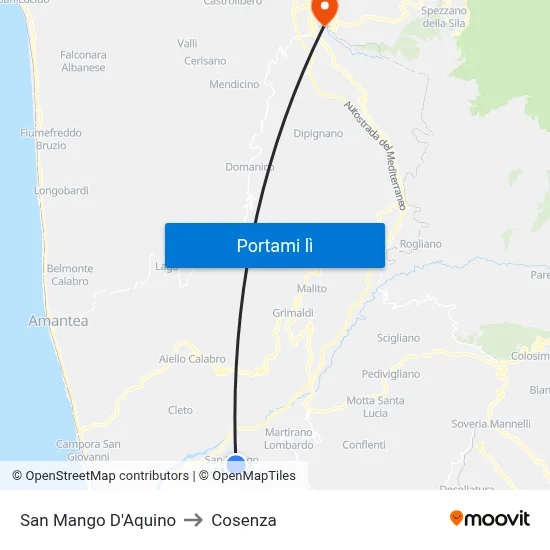 San Mango D'Aquino to Cosenza map
