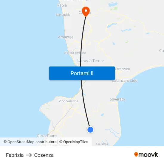Fabrizia to Cosenza map