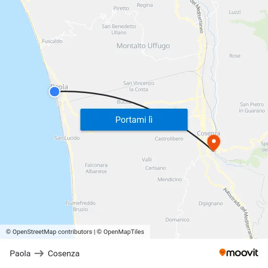 Paola to Cosenza map