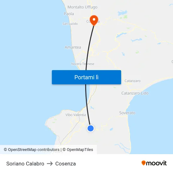 Soriano Calabro to Cosenza map