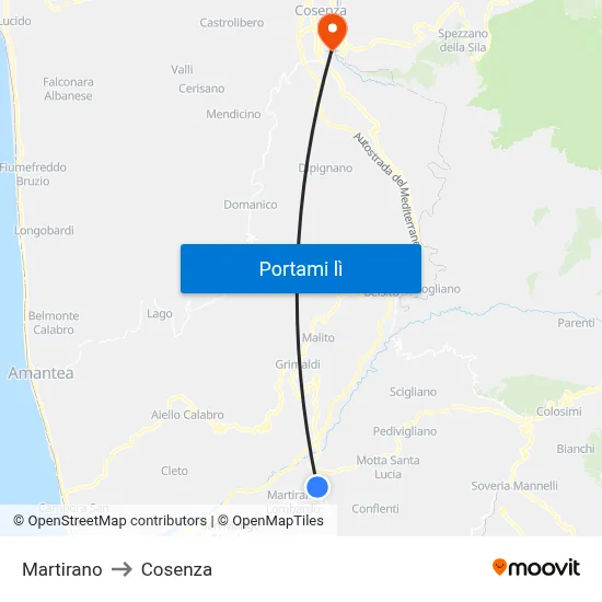 Martirano to Cosenza map