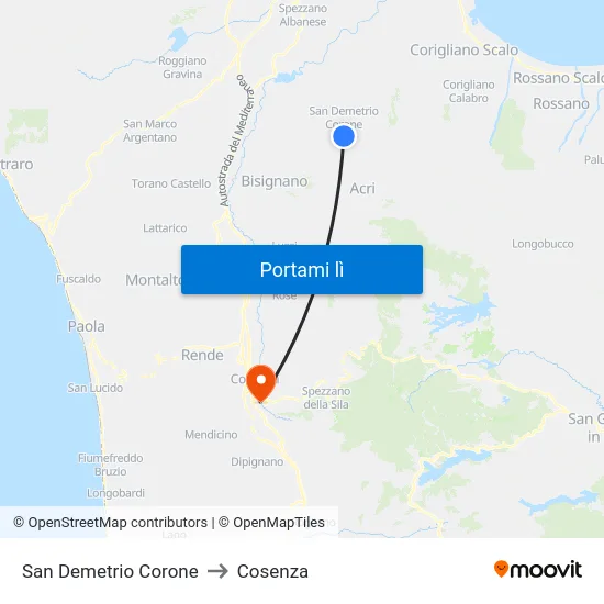 San Demetrio Corone to Cosenza map