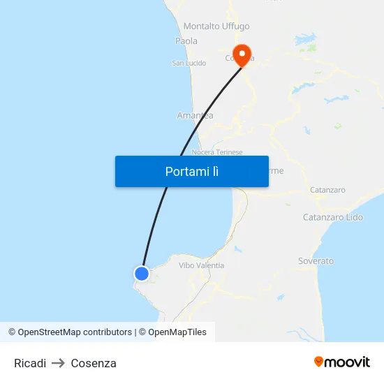 Ricadi to Cosenza map