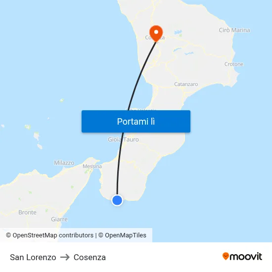 San Lorenzo to Cosenza map