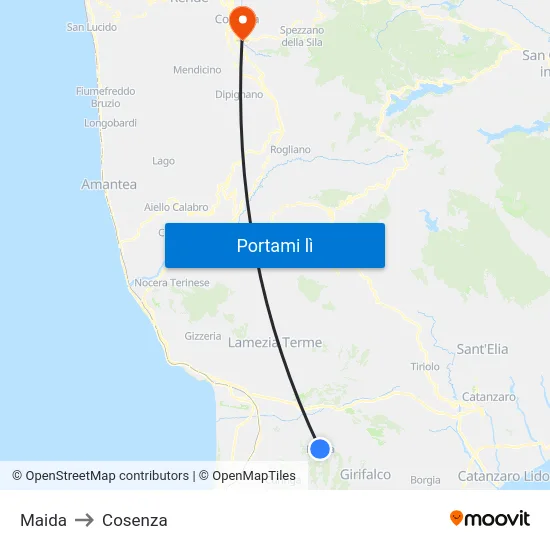 Maida to Cosenza map
