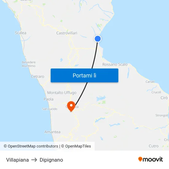 Villapiana to Dipignano map