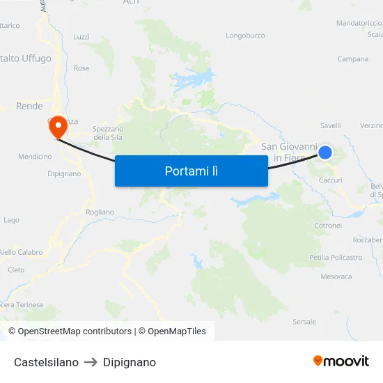 Castelsilano to Dipignano map
