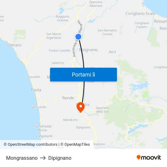 Mongrassano to Dipignano map