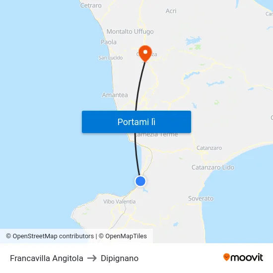 Francavilla Angitola to Dipignano map