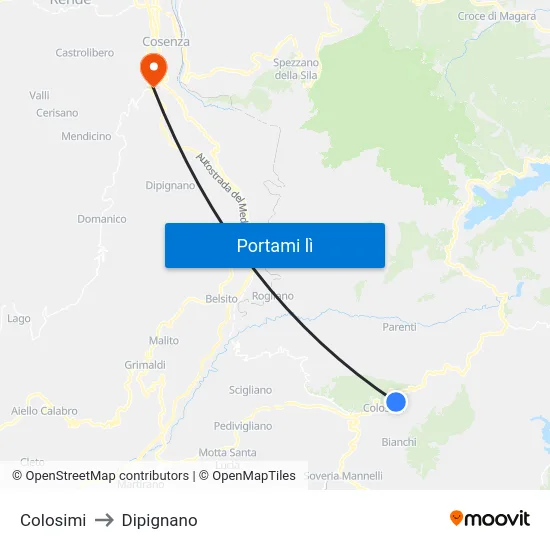 Colosimi to Dipignano map