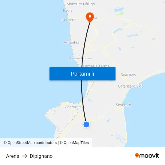 Arena to Dipignano map