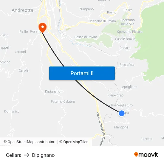 Cellara to Dipignano map