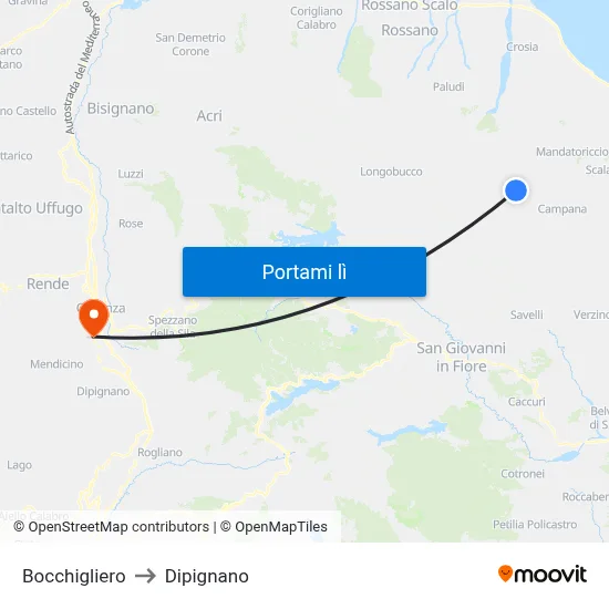 Bocchigliero to Dipignano map