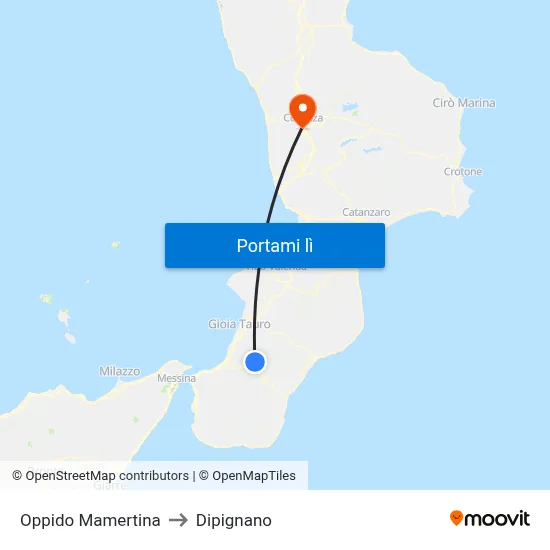 Oppido Mamertina to Dipignano map