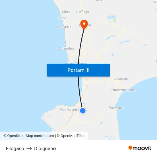 Filogaso to Dipignano map