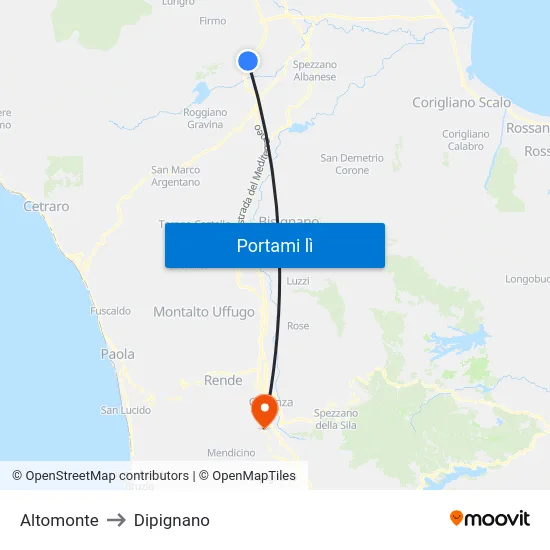 Altomonte to Dipignano map