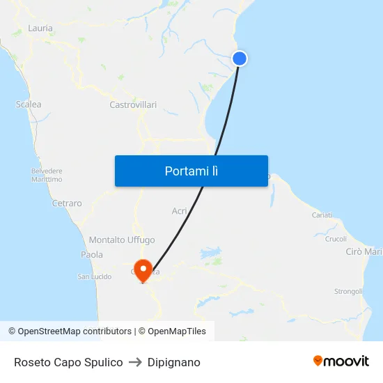 Roseto Capo Spulico to Dipignano map