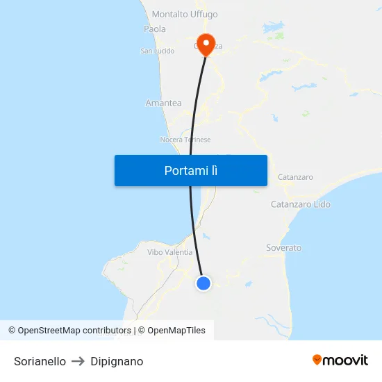 Sorianello to Dipignano map