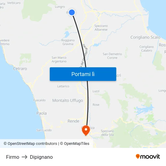 Firmo to Dipignano map
