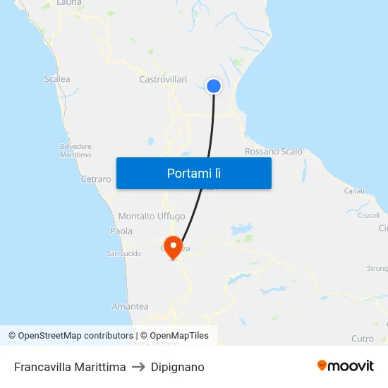 Francavilla Marittima to Dipignano map