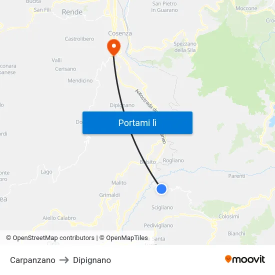 Carpanzano to Dipignano map