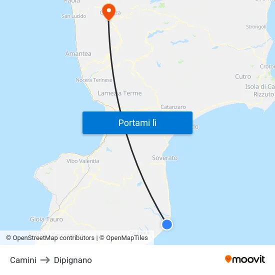 Camini to Dipignano map