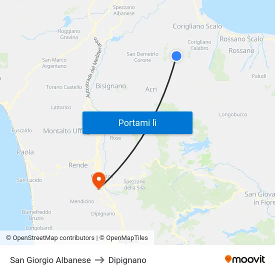 San Giorgio Albanese to Dipignano map