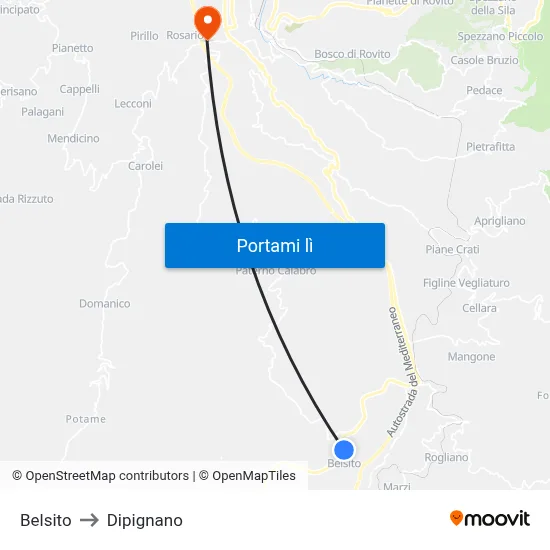 Belsito to Dipignano map
