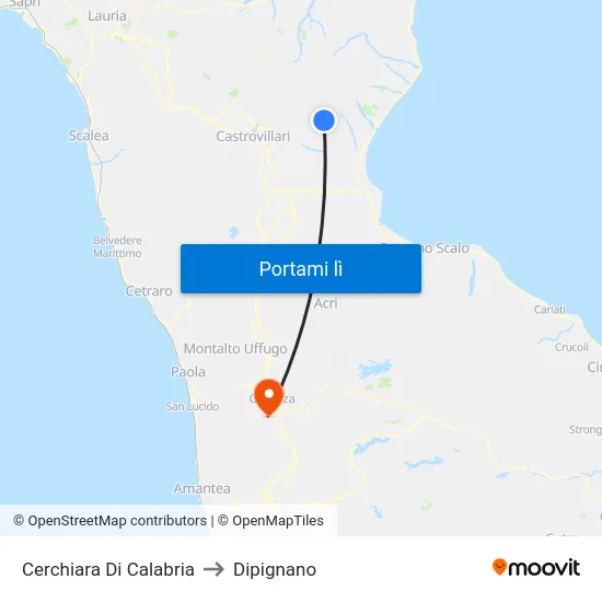 Cerchiara Di Calabria to Dipignano map