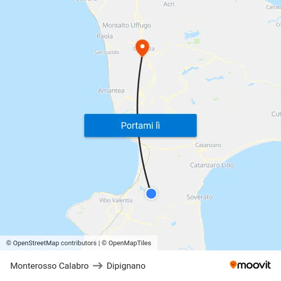 Monterosso Calabro to Dipignano map