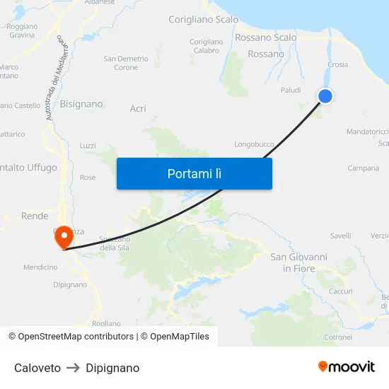 Caloveto to Dipignano map