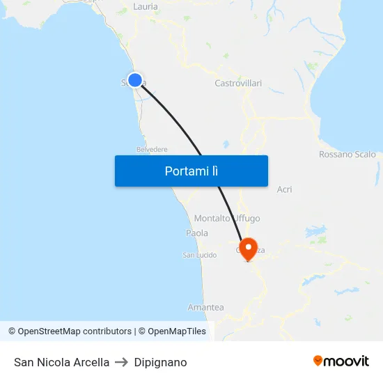 San Nicola Arcella to Dipignano map
