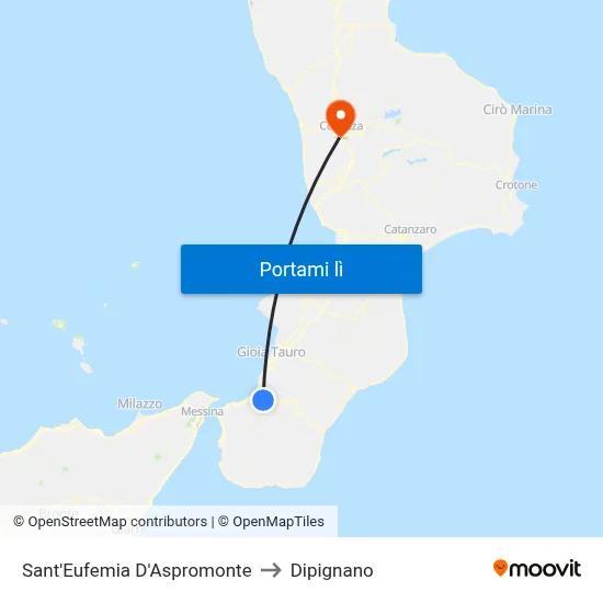 Sant'Eufemia D'Aspromonte to Dipignano map