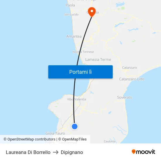 Laureana Di Borrello to Dipignano map