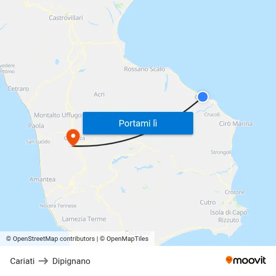 Cariati to Dipignano map