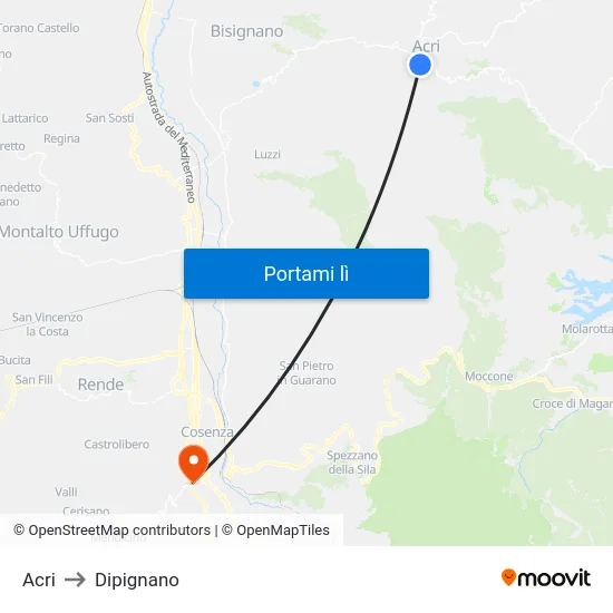 Acri to Dipignano map