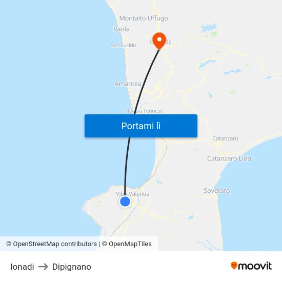 Ionadi to Dipignano map