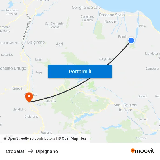 Cropalati to Dipignano map