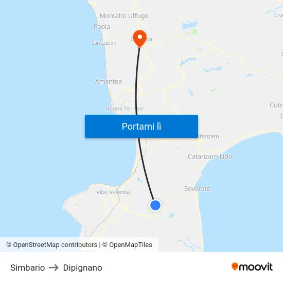 Simbario to Dipignano map
