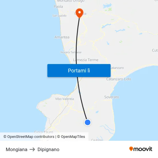 Mongiana to Dipignano map