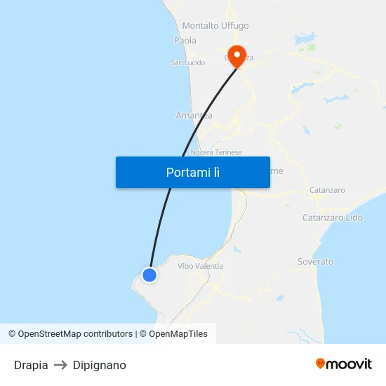 Drapia to Dipignano map