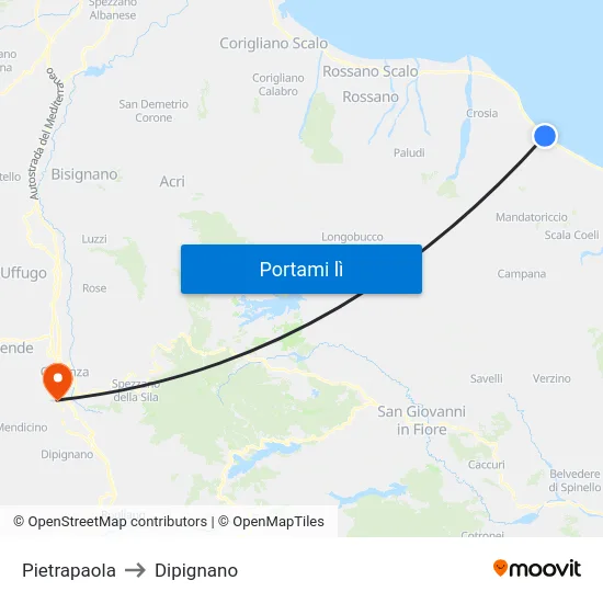 Pietrapaola to Dipignano map