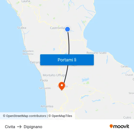 Civita to Dipignano map