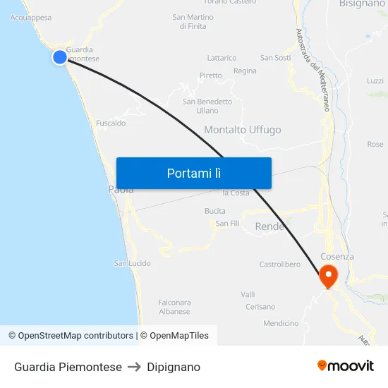 Guardia Piemontese to Dipignano map