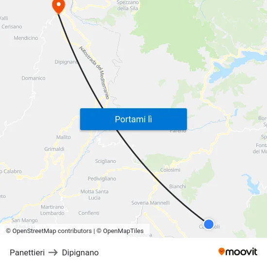 Panettieri to Dipignano map